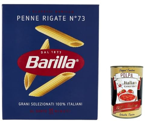 Italian Gourmet Pasta Penne rigate Nr. 73 italienische Nudeln 5 x 500g | Trafilatura tradizionale, al dente, aus Hartweizengrieß für Auflauf, Vorrat, Gesamtnettogewicht 2,5 kg + Kostenlos Polpa 400g