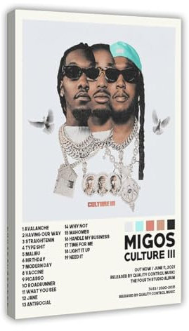 AmAzwi Migos Poster Culture III Albumcover Leinwand Poster Schlafzimmer Dekor Sport Landschaft Büro Zimmer Dekor Geschenkrahmen: 20 x 30 cm
