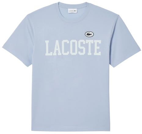 Lacoste Herren Shirt Kurzarmshirt T-Shirt mit Kontrastaufdruck, Farbe:Hellblau, Artikel:-J2G bleu Clair, Größe:XL