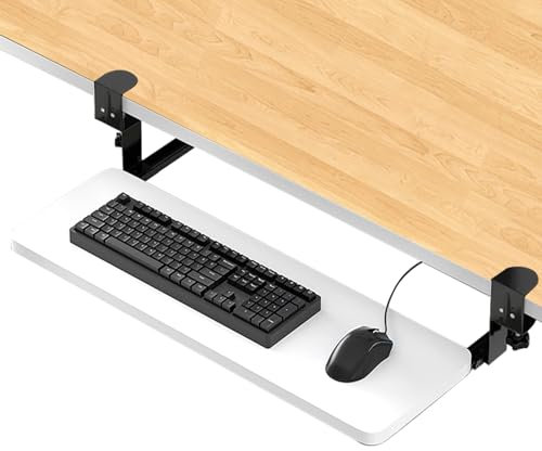 Savieva Keyboard Tray Under Desk, Pull Out Keyboard & Mouse Tray with C Clamp Ergonomic Keyboard Tray 75 x 25cm (29.5x9.8) Keyboard Tray for Typing Working ,Home or Office (White)