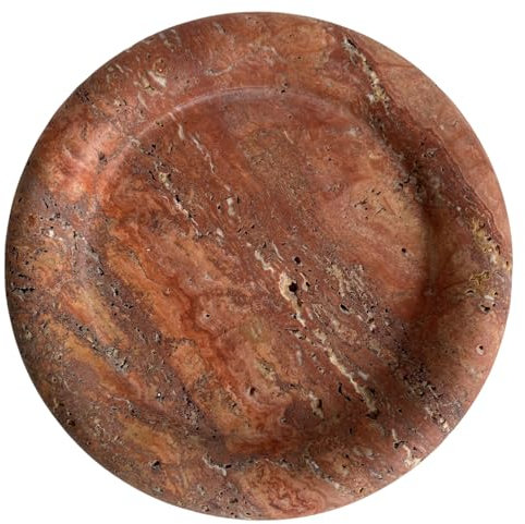 SAIDKOCC Natural Marble Round Vanity Tray Jewelry Makeup Dish Decorative Tray for Coffee Table,Bathroom,Bedroom (Red Travertine)