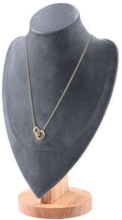 TINGSING Espositore per collane in velluto, busto per gioielli, con base in legno, manichino per collane, ciondoli, catenine, organizer per vetrine, boutique, fiere, grande, grigio