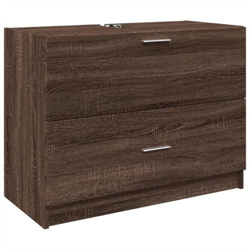 vidaXL Waschbeckenunterschrank, Unterschrank für Badezimmer, Badschrank mit Stauraum, Badezimmerschrank Waschtischunterschrank, Braun Eichen-Optik Holzwerkstoff