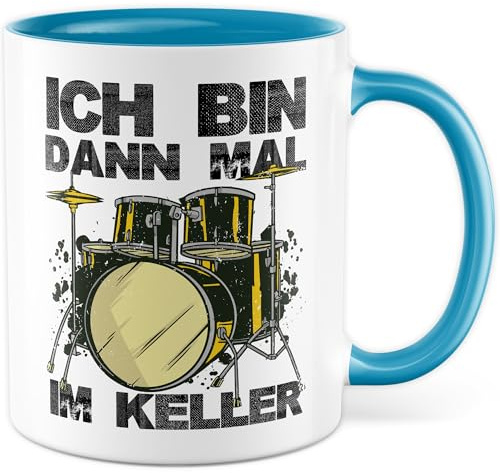 Tasse Drummer Geschenk Ich bin dann mal im Keller, Geschenkidee Schlagzeuger Schlagzeug Schlagzeugliebhaber Hobby Schlagzeugenthusiast Kaffeetasse Kaffee-Becher
