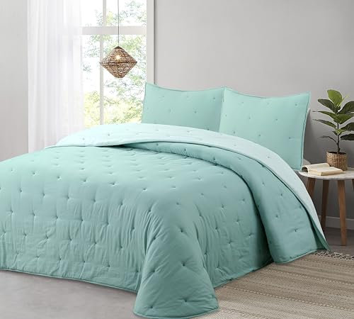 Liniva Home Comforter De Microfibra Reversible. Edredón 100% Microfibra Tacto Extra Suave - Modelo Zuri - Incluye Funda de Cojín. (Aqua, Cama 150 cm)