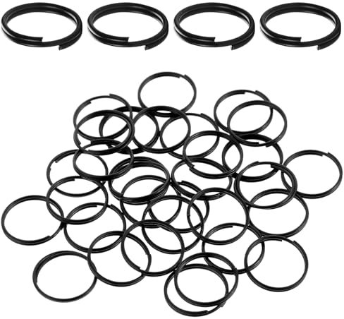 Lot de 100 anneaux porte-clés ronds et plats en métal - 15 mm - Petit porte-clés noir - Pour accrocher des clés