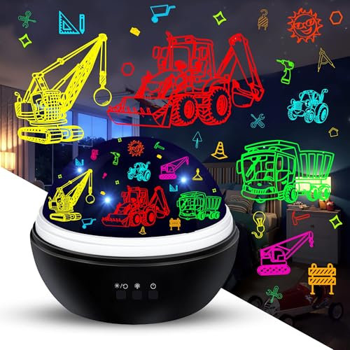 VANSHINIEER Night Light Projector for Kids Truck Toys for Boys, 360 Degree Rotation Baby Night Lights with Car and Star Theme, Birthday Party Festival Decor(Black)
