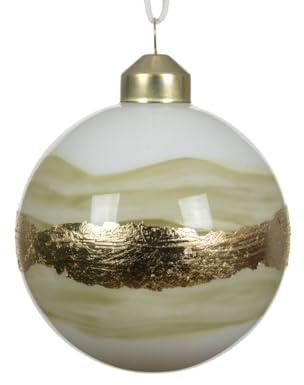 Kaemingk Weihnachtskugeln Glas 8cm x 3 Stück Marmor Optik mit Goldrand Christbaumkugeln Weihnachtsbaumkugeln für Weihnachten - Christbaumschmuck & Weihnachtsbaumschmuck - Weiß Grün Gold