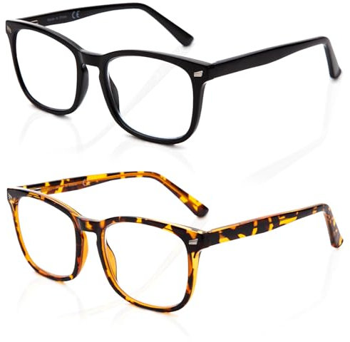 Epavouos 2 Pack Vollrand Blaufilterbrille Gaming Brille Computer Brille (Schwarz & Tortoise, 0.00, x)