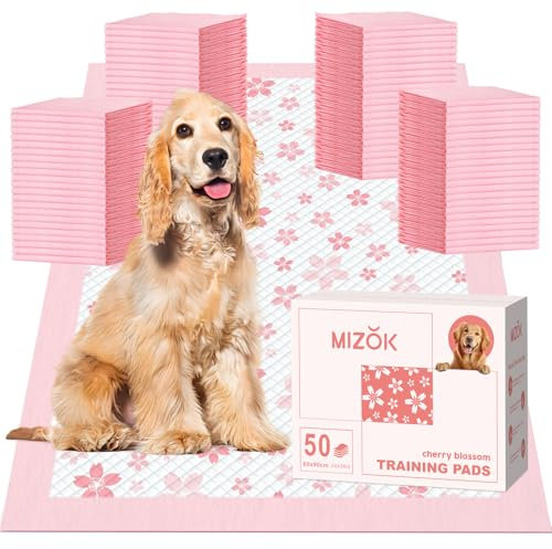 MIZOK Lot de 50 tapis de dressage jetables pour chiot - Motif fleurs de cerisier rose - 60 x 90 cm