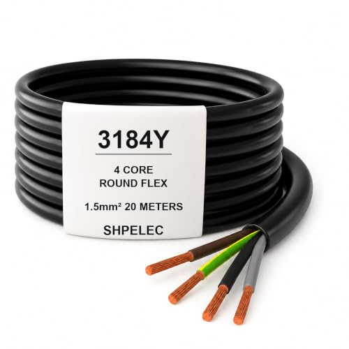 SHPELEC® 3184Y 4 Core Flexible Cable – Durable PVC Sheathed, 1.5mm² Wire, Multi-Purpose Electrical Cable for Indoor Power, Lighting, and Control Applications (20M)