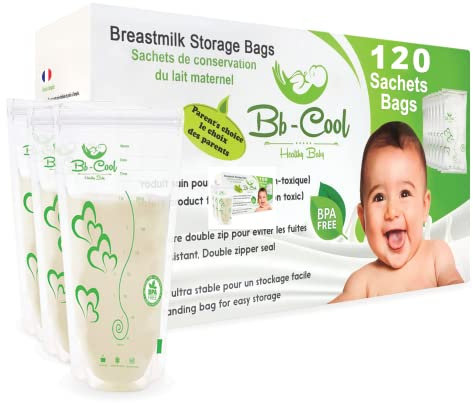 Lot de 120 Sachets de Conservation du Lait Maternel, Sacs de Conservation Pré-stérilisés Sans BPA, 210ml Sac congelation lait maternel avec double zip très étanche