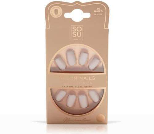 SOSU Cosmetics Marshmallow C07 Short Square Nails – Soft Pink Artificial Nails with Glossy Finish – Easy to Apply & Long-Lasting