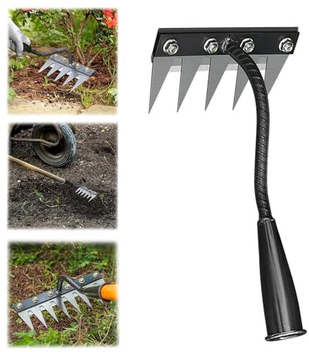 5/6/7/8 Dents Rateau De Désherbage Berthaus, Outil De Râteau De Désherbage avec Manche, Râteau De Jardin en Métal Très Résistant, Rateau Bertaus pour Désherber/Ameublir/Semence (5 Dents)