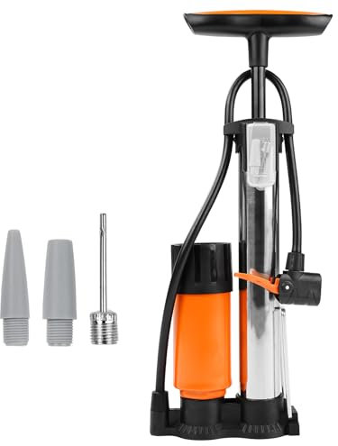 BOROCO Pompe à vélo avec valves Presta et Schrader, pompe à air avec manomètre, pompe à air debout pour pneus ballons anneaux de natation