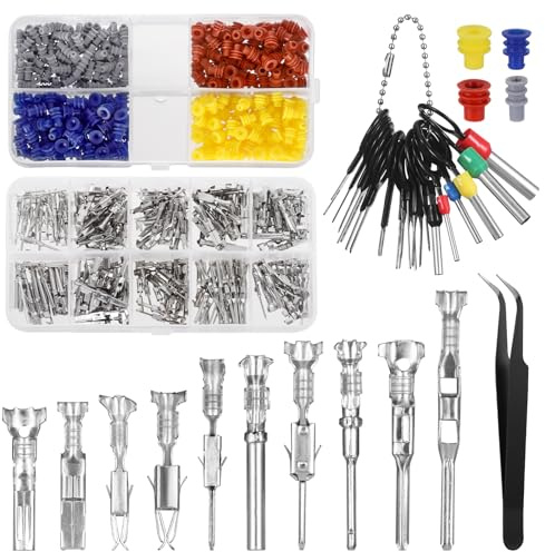 Fentar 600pcs Car Electrical Connectors Pin, 200pcs Crimp Connectors & 400pcs Silicone Insulating Plug, Motorcycle Automotive Electrical Terminals Kits with 18pc Terminal Removal Tool Tweezers
