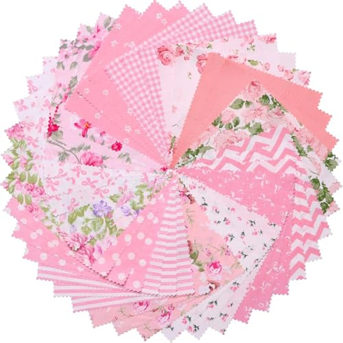 Evadollina Patchwork Stoffe Paket, 42 Stück Stoffe Zum Nähen, Pinke Charm Packs Zum Quilten, Stoffquadrate Aus Baumwolle, Zum Nähen, Basteln, 5 x 5 Zoll