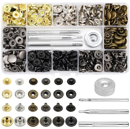 HZOUHONG 120 Sets Druckknopf Set, Druckknöpfe Ohne Nähen, Metall-druckknopfklammern 12 mm, 6 Farben Druckknöpfe Metall, für Leder Handwerk Jacke Brieftasche Jeans Handtasche