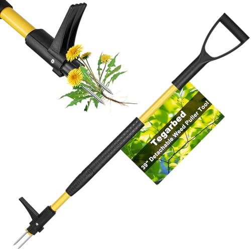 Tegarbed 39 Stand Up Weed Puller Tool - Heavy Duty Detachable 3-Claw Weeder with Ergonomic Long D-Handle | Tools for Effortless Garden Weed Removal (Dandelions, Thistles & More)