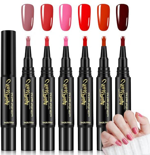 BUTBU 6PCS Nail Polish Pens, 3 in 1 Gel Nails Polish Pen Set, One Step DIY Nail Varnish Pens, No Base Coating Required, Easy Application Crafts Pen, nail Tools for Women Girls (Set C)