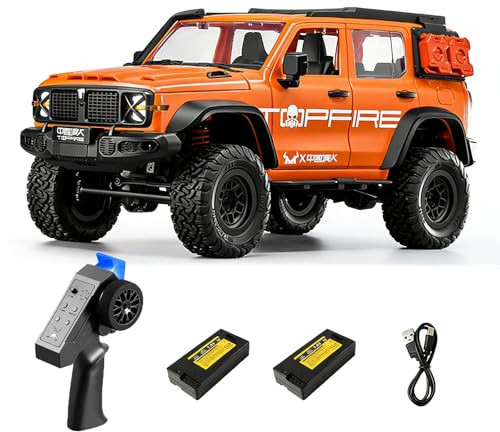 Hylukon 1:12 Scale RC Rock Crawler, 4WD RC Climbing Car with with LED Lights, Opening Doors, Detailed Replica Off Road Truck, 40min Play, All Terrain Remote Control Car for Adults (Orange)