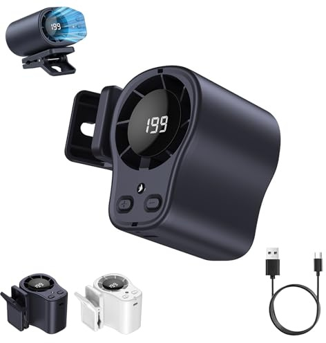 Huiteng XR Auto Klimagerät Ventilator mit LED Anzeige, 360° Drehung & 199 Geschwindigkeiten einstellbar, 1500mAh USB Wiederaufladbarer persönlicher Kühlventilator, 16℃ Halbkühlung & breiter Clip