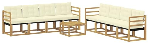 vidaXL Outdoor-Sofagarnitur mit Kissen 9 pcs Weiß und Creme, Moderne Garten-Couch, tolles Set für Bequeme Lounge, langlebige Möbel, stylische Terrasse
