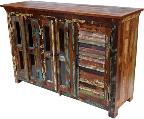 Massive Vintage Kommode, Highboard, Sideboard, Flurschrank, Modell 26 | Hochwertige Holzkonstruktion, liebevoll aufbereitet, mit Glaseinsätzen, einzigartiges Design, ideal für jeden Raum.