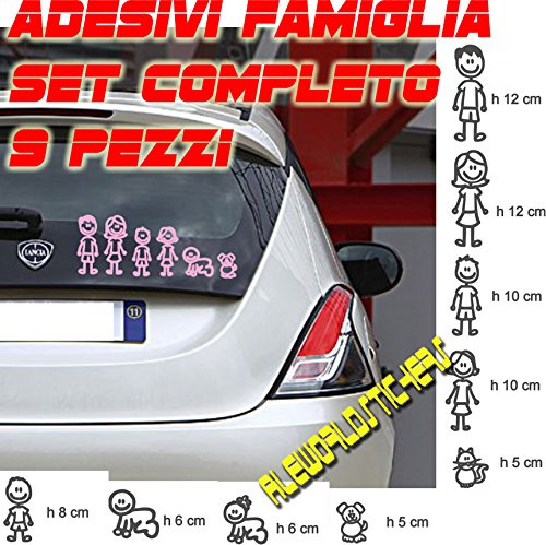 AWS Family Sticker Set (9 Stück) in 7 Farben für Auto und Motorrad, aus Vinyl, verschiedene Farben zur Auswahl, wasserdicht, Vinyl Rosa