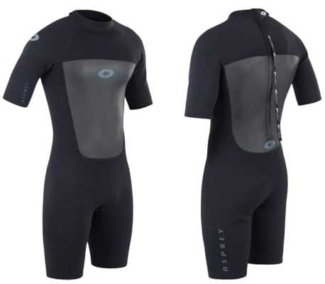 Osprey Men's Shorty 3 mm Summer Wetsuit, Adult Short Sleeve Neoprene Surfing Diving Wetsuit, Origin, Multiple Colours, Black, L