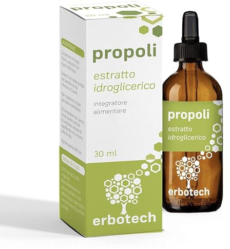 ERBOTECH Propolis mit Tropfer 30 ml, Urtinktur, reiner Extrakt, geeignet für KINDER, natürliches Heilmittel gegen Halsschmerzen, trägt zum Wohlbefinden der Atemwege bei, Made in Italy