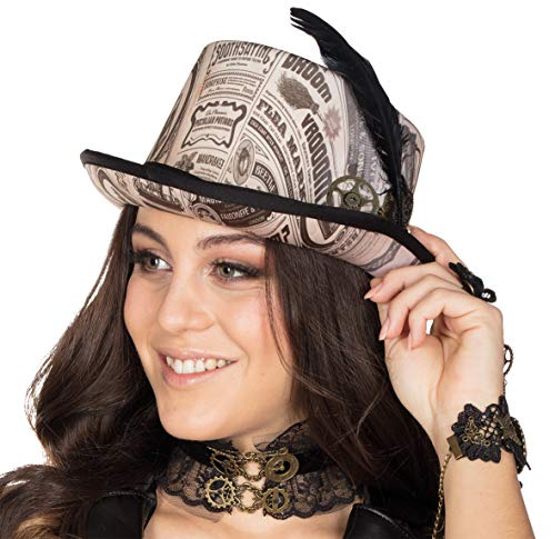 Rubie's 4125094-57 Steampunk Zylinder Zeitungs Aufdruck Größe 57 Accessoire Karneval, Multi-Colored