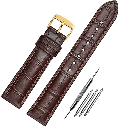 FOUUA Uhrenarmbänder Band Echtes Leder Armband Alligator Geprägte Ersatzarmbänder Armband,Braun-gold,14mm
