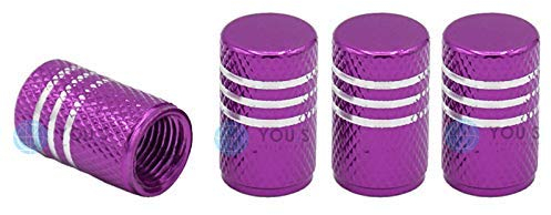 YOU.S Alu Ventilkappen Lila/Violett mit Silberringen mit Dichtung Ventil Kappen Abdeckung für Auto PKW LKW (4 Stück)
