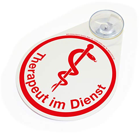 BOI DOKUTECH Hinweisschild Therapeut im Dienst mit Saugnapf, Rot, 8 x 11 cm, PVC, Schild, für medizinische Zwecke, einfach