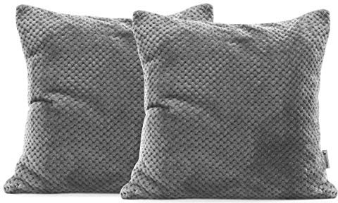 DecoKing 57490 2tlg 2 Kissenbezüge 45x45 cm Mikrofaser Reißverschluss Fleece Kissenhüllen Stahl Silber grau Henry