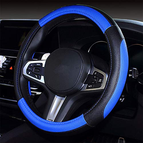 Coofig Auto Lenkradbezug mit Strapazierfähigem PU-Leder, Lenkradabdeckung Universell, 38cm (15 Zoll), Passend für Auto, LKW, SUV, Atmungsaktiv, rutschfest, für Damen und Herren