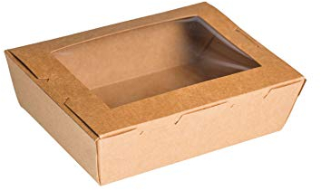 MAQA 50 pz Scatole alimenti in cartone con finestra per asporto, Scatola per biscotti e dolci in carta kraft, contenitori alimentari insalata e cibi cotti 19.5x14x6.5 cm