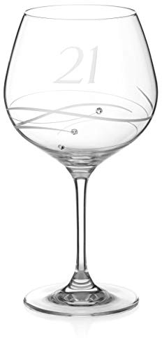 DIAMANTE Swarovski 21st Birthday Gin Copa Glass – Single Crystal Gin Balloon Glass with a Hand Etched “21” - Embellished with Swarovski Crystals