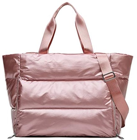Damen-Daunen-Umhängetasche, großes Fassungsvermögen, aus Baumwolle, wasserfest, Trennung von trockener und nasser Kleidung, Handtasche für Sport, Fitness, Reisen und Schwimmen, Rosa