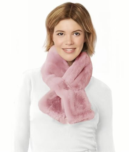 Lina & Lily Damen Winter Schal Halswärmer Kunstfell Kunstpelz Pull-Through (Altrosa)