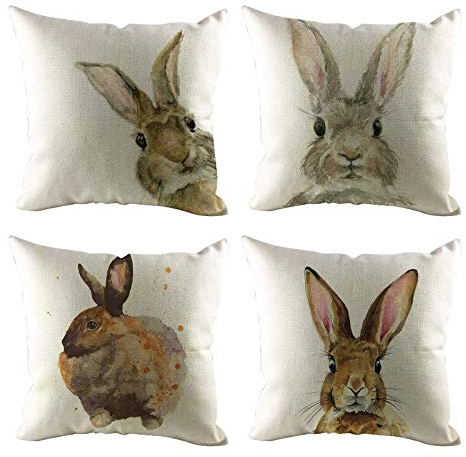 Coversolate 4er Set Ostern Kissenh黮le Leinen Kissenbezug Mit Hase Osterei Muster Zierkissenbezug Zierkissenh黮le Ostern Deko 45x45cm