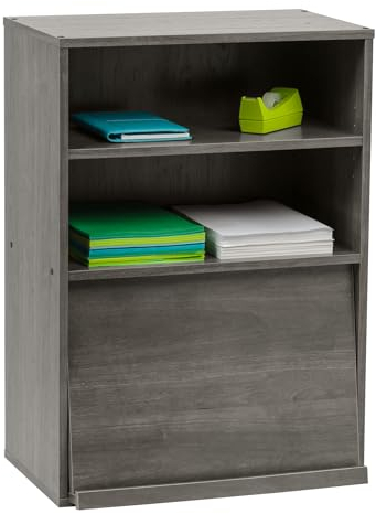 Iris Ohyama, Möbel mit Türen, Aufbewahrungsregal, 2 modulare Fächer alle 3.2cm, Design, Modern, Mehrzweck, Büro, Schlafzimmer, Wohnzimmer - Flap Rack CHR-1 - Eiche Grau