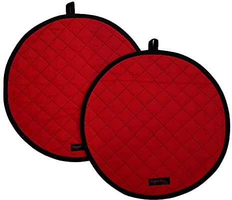 Ragged Rose Aga Cooker Hob Covers - 38 cm x 38 cm Universal Hob Mats for Gas, Oil, Electric, & Induction Aga Cookers - Pair of Machine Washable Cotton Chef’s Pads - Red/Black Trim, Pack of 2