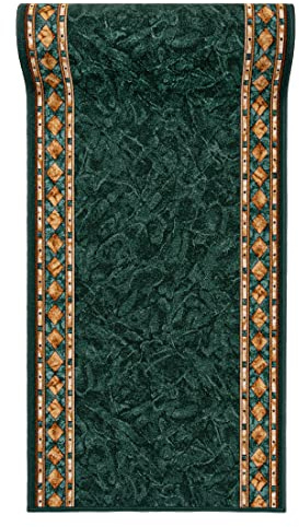Mazovia Läufer Flur 100x425cm Grün Klassisch 90er-Retro Weich rutschfest | Teppichläufer für Küche Waschküche Schlafzimmer Wetterfest Pflegeleicht Gummiunterseite Kurzflor Lang Verkauf pro Meter