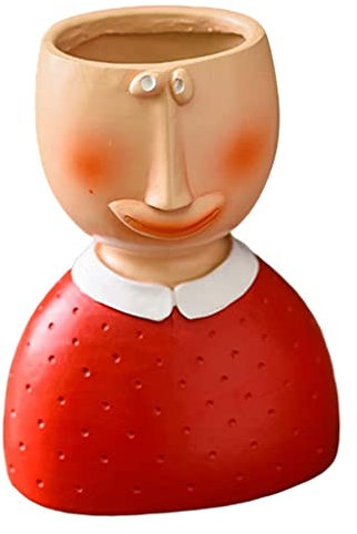 Tubayia Männer Kopf Pflanzgefäße Porträt Blumentöpfe Sukkulenten Kaktus Farn Pflanzer Blumentopf Blumenvase (Rot)