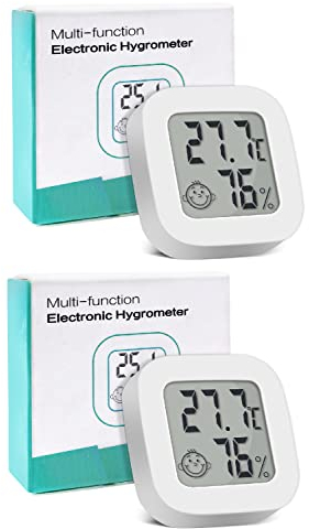 Mini Termómetro Higrómetro Digital Medidor de Temperatura y Humedad, Termohigrómetro de Interior, Función ℃/℉ - 2 piezas