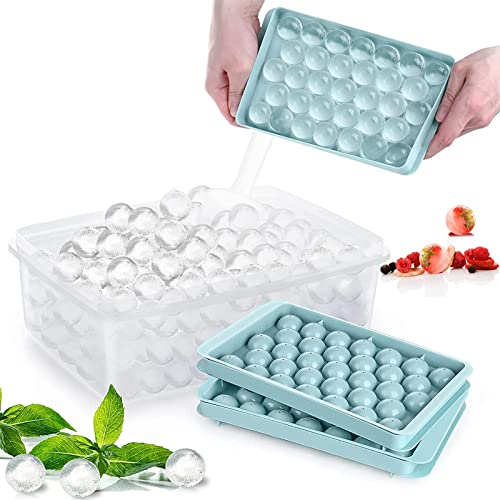 Eiswürfelform 2 Pack, Eiswürfelbehälter mit Deckel 33 Eiswürfel Leicht Lösen, Ice Cube Tray BPA Frei und LFGB Zertifiziert, Luftdicht, Stapelbar, für Gefrierschrank Bier Whisky (Blue)