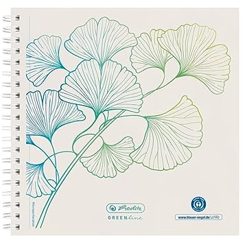 Herlitz Spiralblock 14,8x14,8 GREENline 100Blatt punktiert Motiv Ginkgo