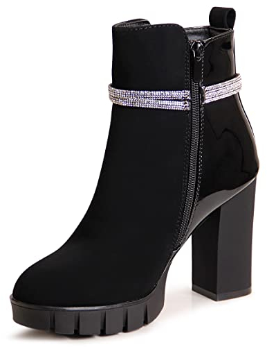 topschuhe24 2588 Damen Velours Lack Stiefeletten Ankle Boots, Farbe:Schwarz, Größe:40 EU